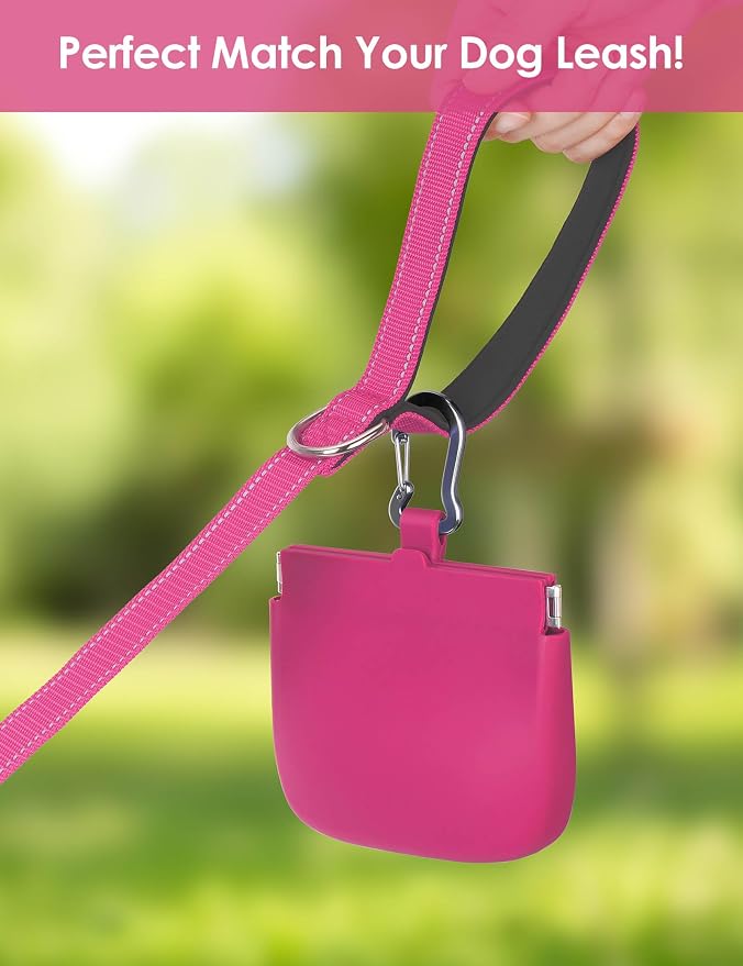 1 Cup Silicone Dog Training Treat Pouch (Hot Pink) | Clip on Leash or Belt Loop, One-Hand Access with Pull Tab, Small Pocket Sized, Auto Closing Lid for Pet Training & Walking