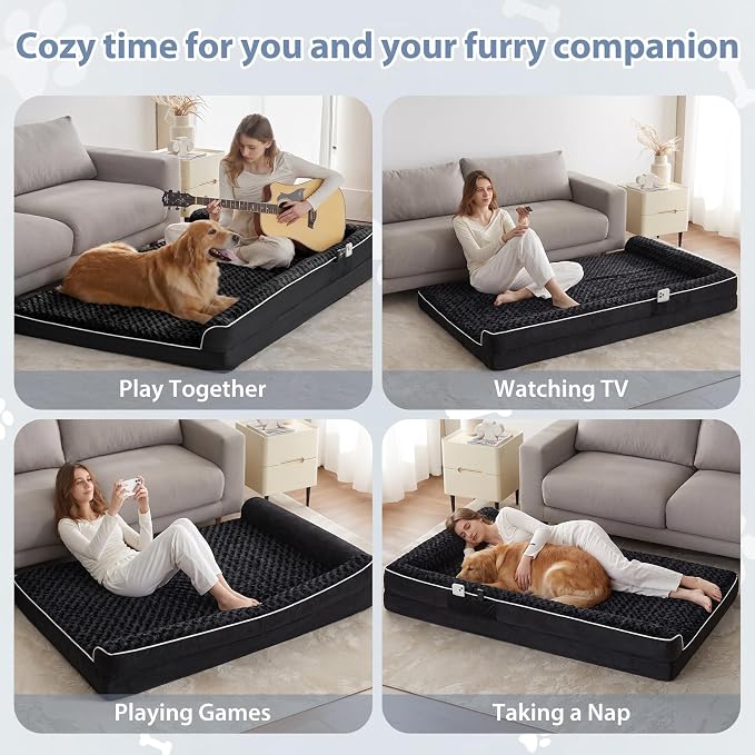 BFPETHOME Orthopedic Washable Dog Bed, Sleeping Couch for Large Senior Dogs | Deluxe Plush Rose Velvet Washable Cover, Egg Crate Foam Support, Waterproof Lining, Non-Slip Bottom, Senior Dogs