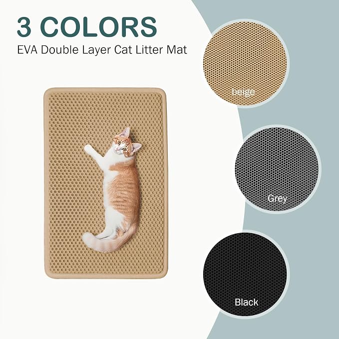 Cat Litter Trapping Mat, Double Layer Waterproof Proof Litter Box mat, Non-Slip Design, Easy to Clean, Beige Cat Box Mat 29.9'' x 24''Inch