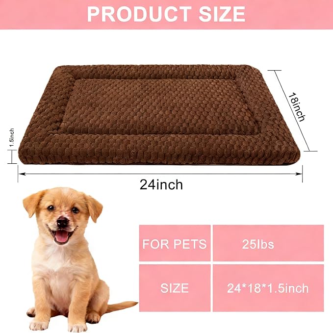 Dog Bed mat Machine-Washable Dog cage mat Dark Brown（24x18x1.5in） | Soft reversible design with non-slip bottom, machine washable, lightweight, ideal for crates, travel, and home