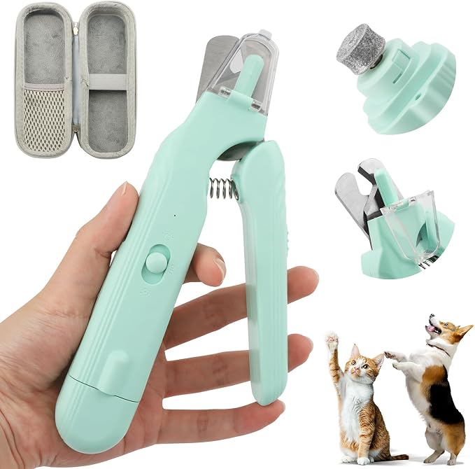 2-in-1 Dog Nail Grinder & Dog Nail Clippers Trimmers, Dogs Trimmer with LED Light + Splash Guard + Storage Case, Pet Claw Clippers for Dogs Cats, USB Rechargeable (Green)