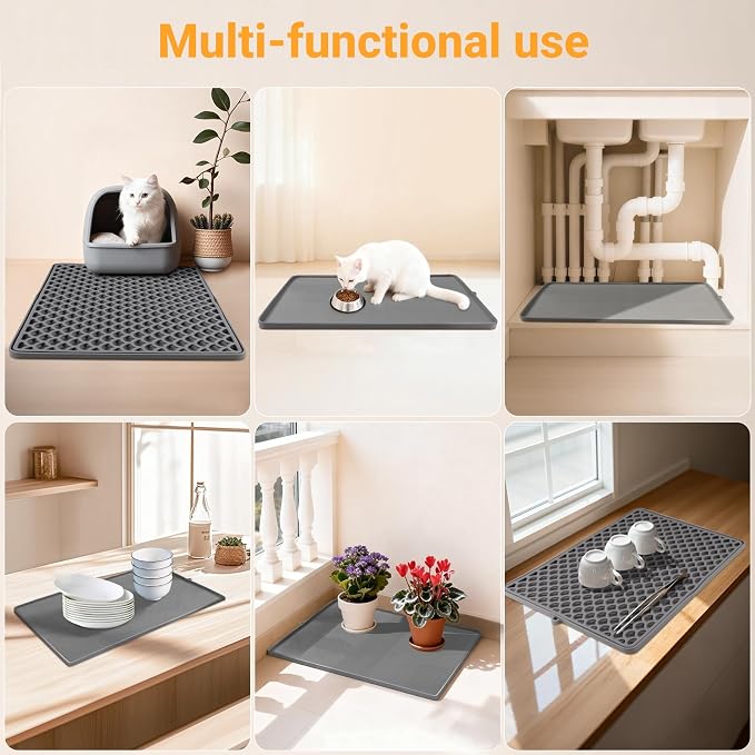 Premium Double-Layer Silicone Cat Litter Mat – Non-Slip, Waterproof & Easy-to-Clean Litter Trapping Mat for Cats, 18x12.5 Inch （Gray）
