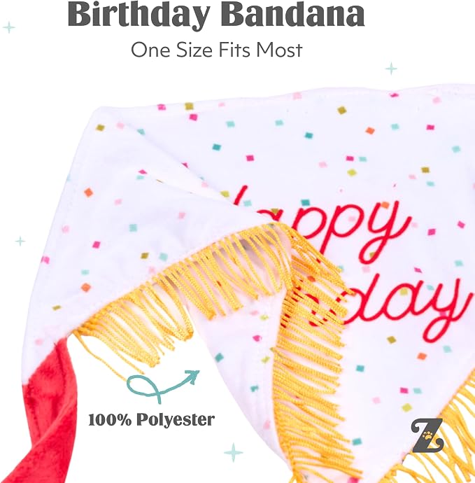 ZippyPaws Dog Birthday Gift Bandana & Bone - Cute Accessories for Girl & Boy Dogs, Holiday Set, Fits Small, Medium, & Large Dogs, Stuffed Plush Toy, Machine Washable Handkerchief - One Size Fits Most
