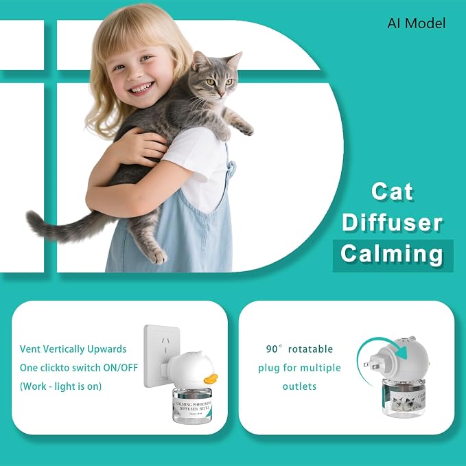 Cat Pheromones Calming Diffuser, Premium Pheromone Diffuser for Cats - Cat Pheromones Diffuser - Cat Calming Diffuser - Cat Calming Pheromone Diffuser (2 diffusers+ 4 Refills)