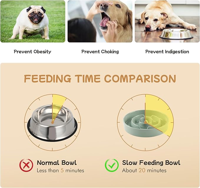 Havniva 6.1” Raised Slow Feeder Dog Bowls Set, 0.9 Cups Ceramic Slow Feeder Dog Bowl and 6.1” Dog Water Bowl with Elevated Wooden Stand Puzzle Dog Food Bowl for Small Dogs Anti-Gulping & Anti-Choking