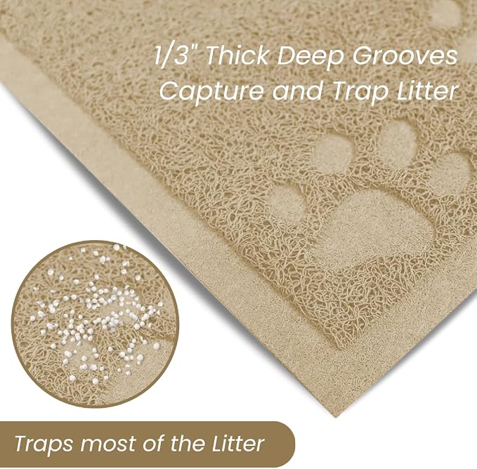 Andalus Extra Large Cat Litter Mat, Pack of 1 - Waterproof, Non-Slip & Easy to Clean Cat Litter Box Mat for Extra Efficient Pet Litter-Trapping, Beige (35” X 23”)