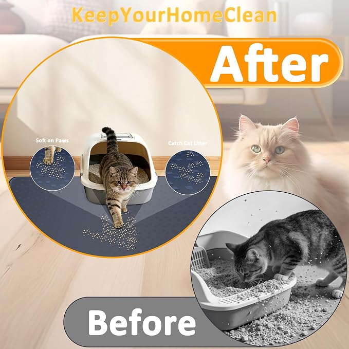 Cat Litter Mat, XXXL 52"x26" Extra Large Litter Mats Silicone, Jumbo Waterproof Floor Mat for Pets, Litter Trapping, Easy to Clean for Multi-cat Households(Grey)