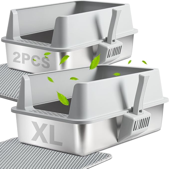 XL Stainless Steel Cat Litterbox,Stainless Steel Litter Box, Easy Clean Non Stick No Smell