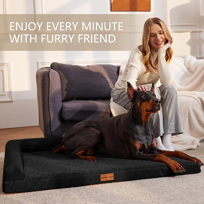 Patas Lague Orthopedic Large Dog Bed Washable Pet Sofa Bed 56''X40''Black | 2-Sided Bolster Egg-Crate Foam Dog Couch Large Sized Dogs, Waterproof Removable Washable Cover, Nonskid Bottom Pet Crate Mat
