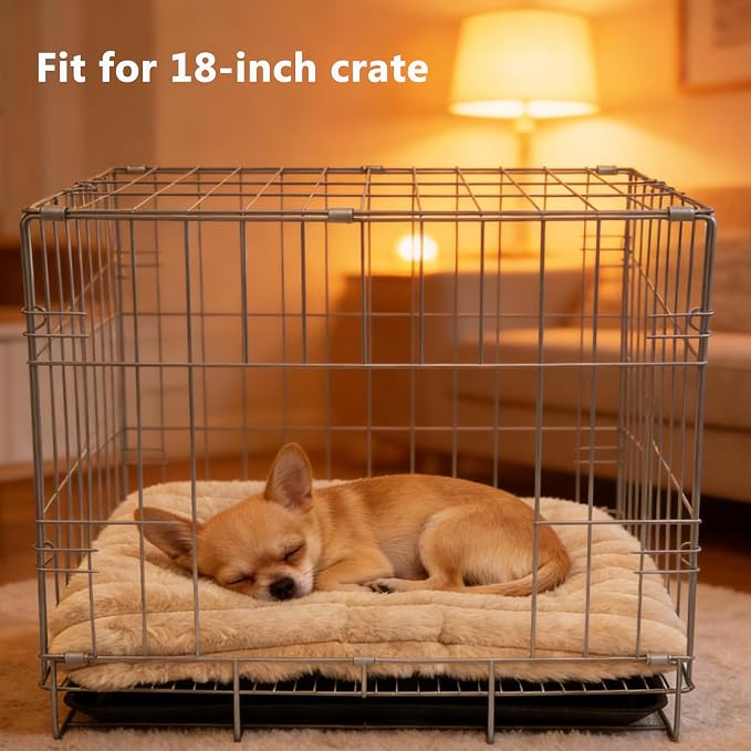 Puppy Bed for Crate or Cage 18 x 12 Inch fits Tiny Dogs, Fluffy Comfy Flat Cat Beds for Indoor Cats Washable, Extra Small Dog Bed Cat Carrier Pad Ultra Soft Kennel Mat for Pet Sleeping Cushion, Beige