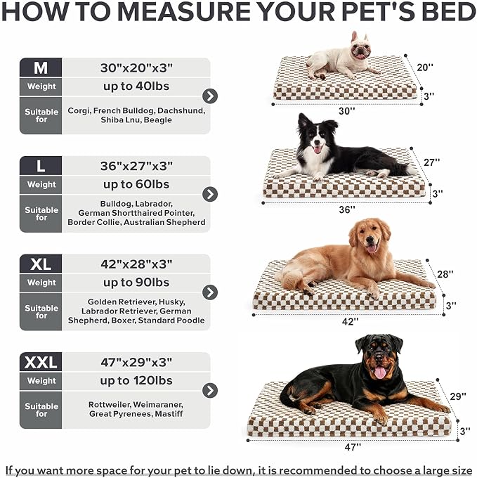 JOEJOY Dog Bed for Large Dogs, XLarge Orthopedic Dog Bed with Removable Washable Cover, Cute Modern Plush & Memory Egg Crate Foam Dog Bed, 42 x 28 inch, Brown
