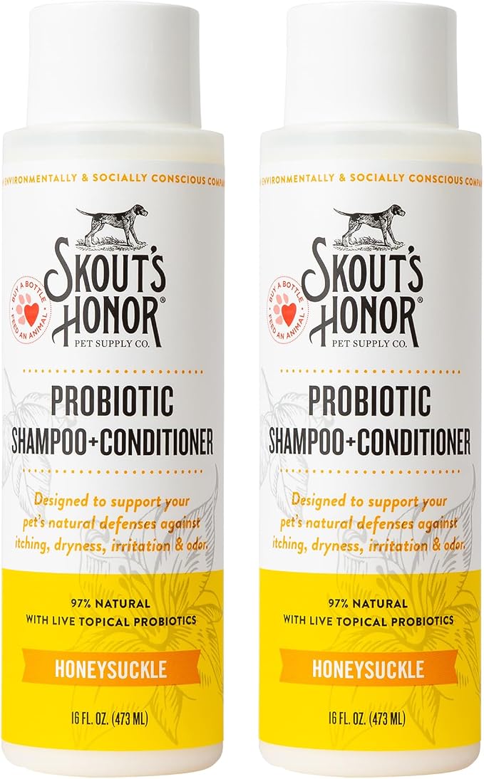 SKOUT'S HONOR Probiotic Dog Shampoo and Conditioner - HS, 16 oz, 2-Pack | Hydrating, Natural 2-in-1 for Itchy Skin, Microbiome-Friendly with Avocado Oil & Omega-3s, Paraben & Sulfate-Free