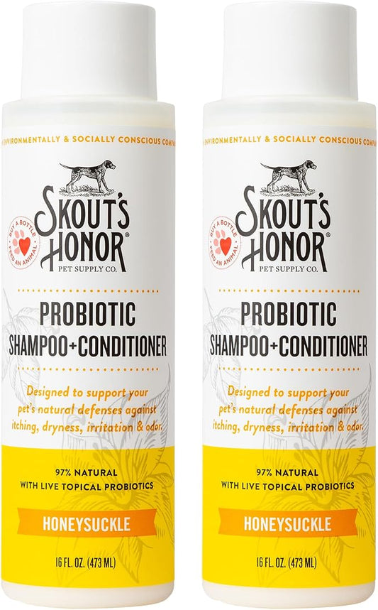 SKOUT'S HONOR Probiotic Dog Shampoo and Conditioner - HS, 16 oz, 2-Pack | Hydrating, Natural 2-in-1 for Itchy Skin, Microbiome-Friendly with Avocado Oil & Omega-3s, Paraben & Sulfate-Free