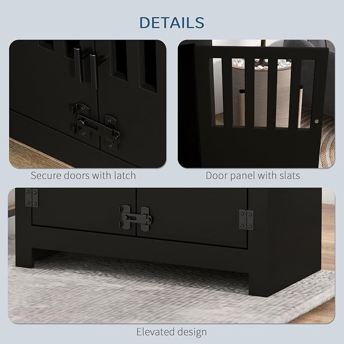 PawHut Large Elevated Dog Bowls with Storage Cabinet - 37L Capacity, Raised Dog Bowl Stand Feeding Station, Black | Raised Dog Bowl Stand Pet Food Bowl Dog Feeding Station