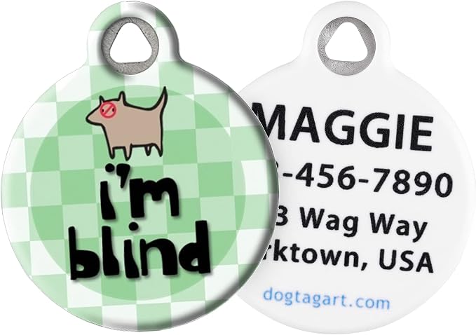 I'm Blind Personalized Medical Alert Pet ID Tag for Dogs, Silent Polymer Coated Stainless Steel Nametag with Customized Identification Information, Large 1.25" Diameter