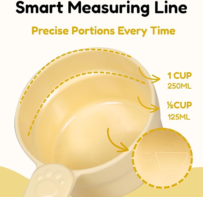 1 Cup Dog Food Scoop, Extra Long Handle Sturdy Melamine Pet Food Measuring Scoop with Clear Marking Lines, BPA-Free, Shatterproof, Dishwasher Safe (Butter Yellow, 1 Cup)