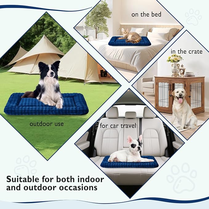 Dog Bed Mat Crate Pad for Large Dogs, Navy Blue, 36"x 23" | Washable Soft Pet Sleeping Mat, Anti-Slip Kennel Pad with 3D Bubble Pattern