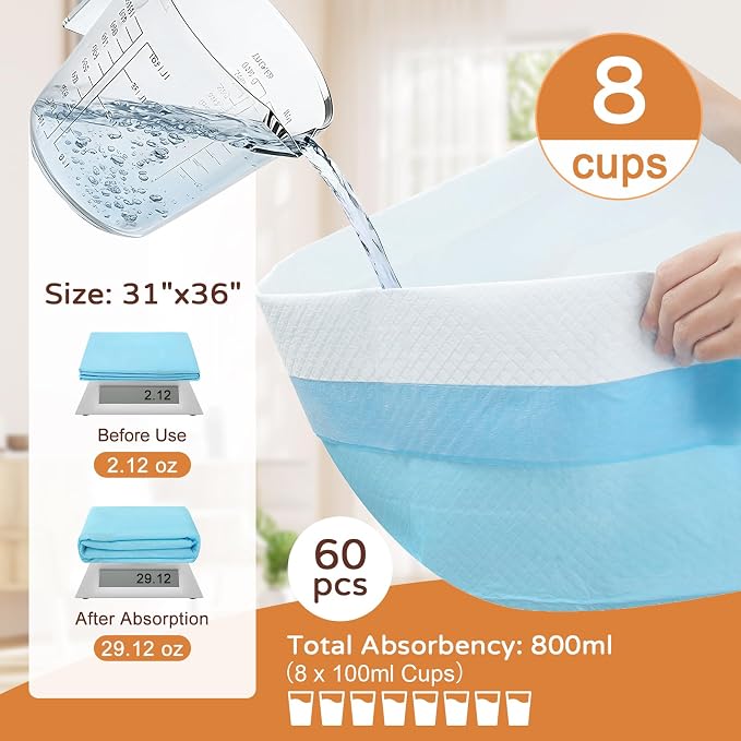 Large Dog Pee Pads 31"x36", 60 Count Value Pack for Stocking Up, 6-Layer Absorbent Potty Training Pads for Medium and Large Dogs, Leak-Proof Wee Wee Pads