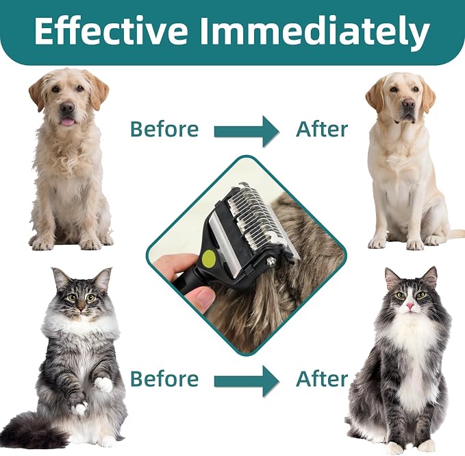 3-IN-1 Pet Grooming Tool - Undercoat Rake, Dematting Comb & Deshedding Brush for Cats, Dogs, Horses - Removes Mats, Tangles & Loose Fur, Reduces Shedding & Prevents Hair Mess (Green)