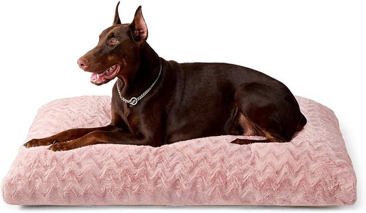 EHEYCIGA Washable Dog Bed for Crate 44x32 Inch, Anti-Slip XL Plus Kennel Pad for Extra Large Dogs Up to 85 lbs, Plush and Comfy Pet Sleeping Mat, Pink