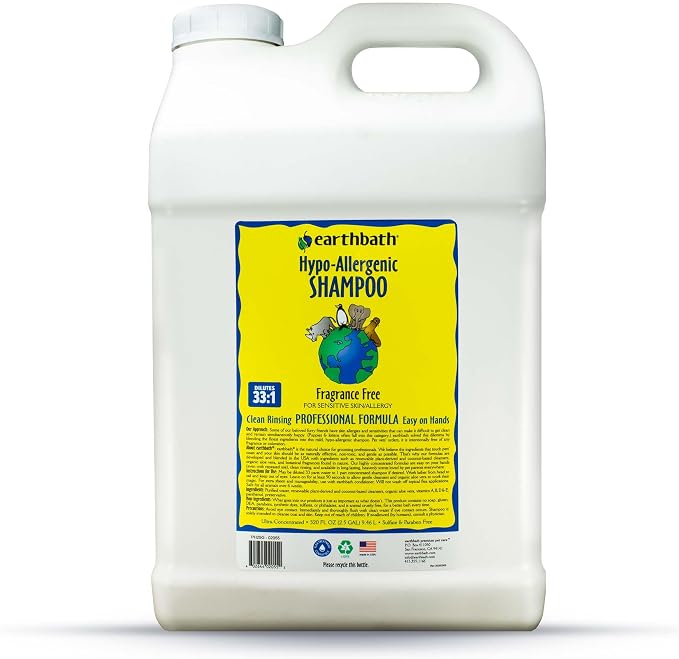 earthbath Hypoallergenic Dog Shampoo, Fragrance Free - 2.5 Gallon (1 Pack) | Dog Shampoo for Allergies, Itching, & Sensitive Skin, Plant-Based Cruelty-Free Formula, Non GMO, Made in the USA