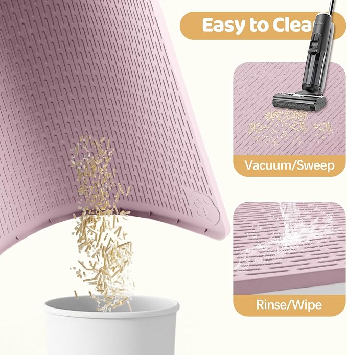 Silicone Cat Litter Mat for Litter Box 50”x35” Large Cat Mat, Pink | Waterproof, Non-Slip, Leak-Proof Rug Mat with Lip, Easy to Clean, Extra Large Litter Catcher Mat for Floor