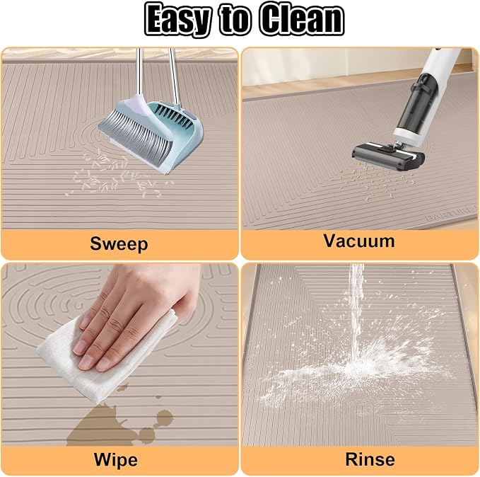 Silicone Cat Litter Mat 50" x 36" Cat Mat for Litter Box, Khaki | Extra Large Cat Litter Trapping Mat for Floor, Waterproof, Non-Slip Kitty Litter Box Mat with Raised Edge, Easy to Clean