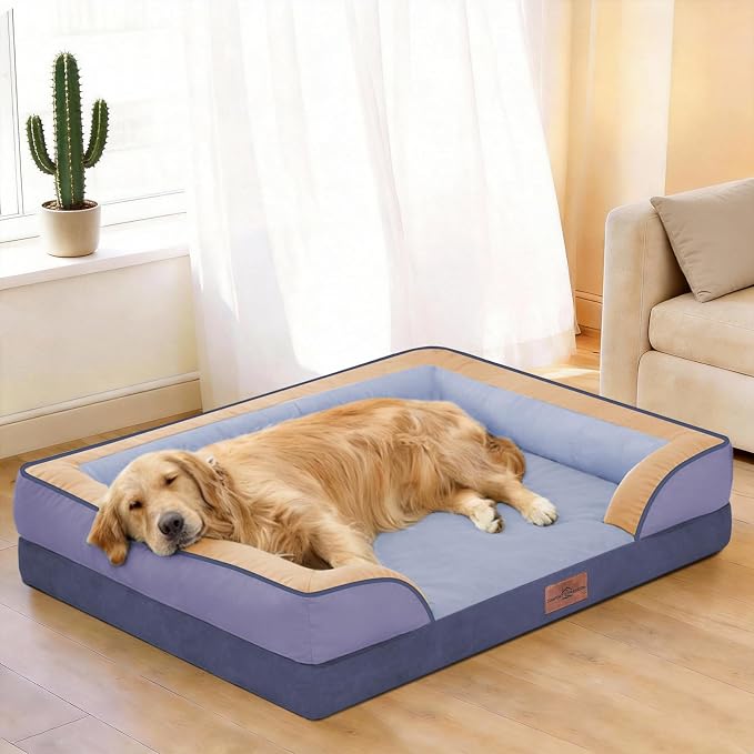 Comfort Expression Orthopedic Dog Bed for Extra Large Dogs with Bolster | Waterproof Dog Couch Bed with Washable Cover & Non-Slip Bottom, Supportive Egg Crate Foam XL Pet Bed, 45x35 Inch