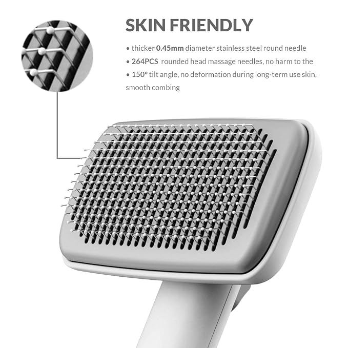 Self Cleaning Shedding Brush Grooming Tool for Long and Short Haired Dogs Cats Deshedding Hair Removal (White)