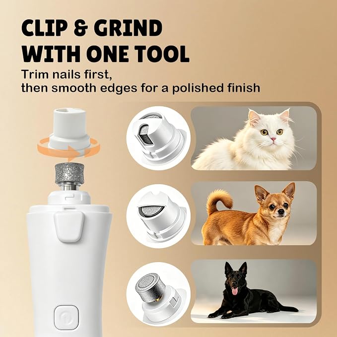 2-in-1 Dog Nail Clippers and Grinder with LCD Battery Display - Professional Cat Claw Trimmer with Built-in Safety Light & Guard, Ultra Quiet Rechargeable Pet Claw Grooming Tool for Large & Small Pets