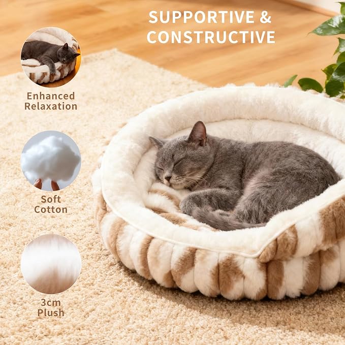 Cat Bed for Indoor Cats,20in Kitten Bed Donut Washable, Calming Fluffy with Non-Slip Base Pet Bed,Cat Bed Warm for Winter