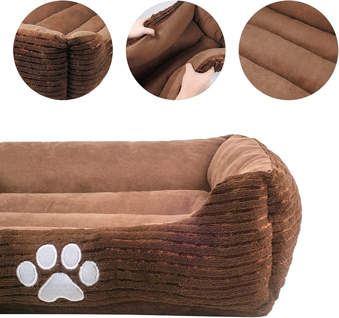 Long Rich HCT REC-005 Reversible Rectangle Pet Bed with Dog Paw Printing, Coffee, By Happycare Textiles, 25 by 21 inches