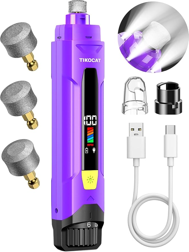 Whisper-Quiet Dog Nail Grinder, 50% More Powerful 6-Speed Pet Nail Trimmer with LED Display & 4 LED Lights, 3 Grinding Bits, No Over-Cutting, Stress-Free Grooming for Dogs, Cats & All Sensitive Pets