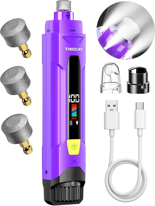 Whisper-Quiet Dog Nail Grinder, 50% More Powerful 6-Speed Pet Nail Trimmer with LED Display & 4 LED Lights, 3 Grinding Bits, No Over-Cutting, Stress-Free Grooming for Dogs, Cats & All Sensitive Pets