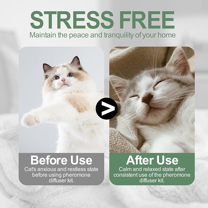 6-in-1 Cat Calming Pheromone Diffuser Kit, 120 Days Support | Cat Calming Diffuser for Anxiety Relief, Aggression, Scratching, Urine Marking, Fighting, Meowing, Hiding, Safe for All Cats