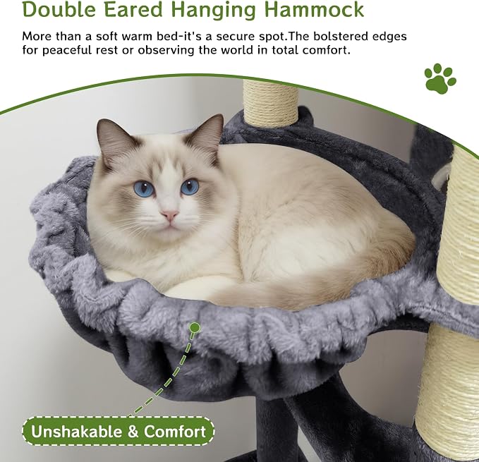 89 inch Cat Tree Tower - Extra Tall Multi-Level Cat Furniture with 2 Cozy Condos, Natural Sisal Scratching Posts, Plush Perches and Hammock for Large Indoor Cats (Dark Gray)