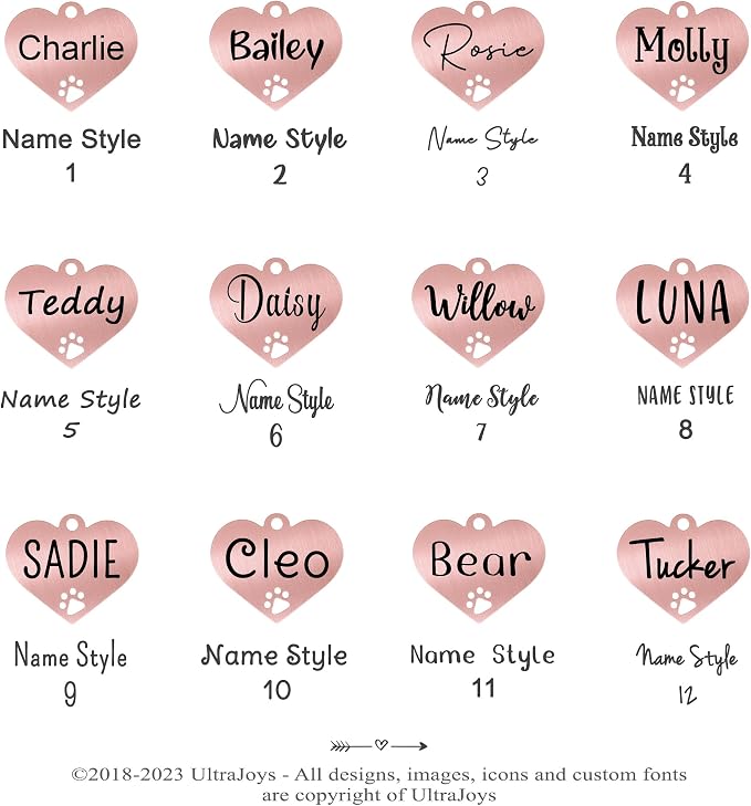 Ultra Joys Dog Tags Personalized for Pets - Hollow Paw Custom Pet ID Tag - Engraved Dog Tag for Small, Large Dogs - Small Heart in Rose