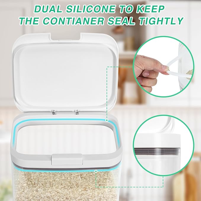 11 Lbs Rice Storage Container 5.8Qt Flour Sugar Containers with Flip-up Lid | Airtight BPA Free Dog Food Storage Bin Crystal-Clear Plastic Dry Food Holder for Kitchen Pantry Organization