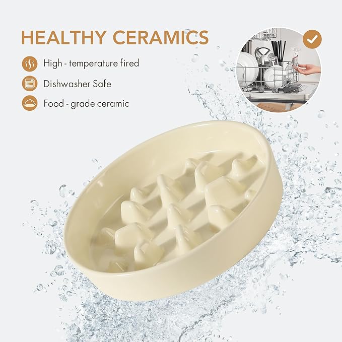 Havniva Ceramic Slow Feeder Dog Bowls, 1.6 Cups Dog Bowl Slow Feeding for Medium Breed, 8.2inch Puzzle Dog Food Bowl Slow Feeder Non-Slip Anti-Gulping and Anti-Choking Reduces Bloating