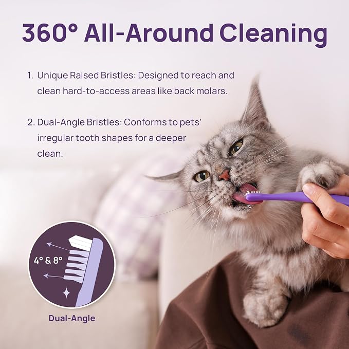 HICC PET Toothbrush for Cats & Small Dogs,Ergonomic Pet Toothbrush for Easy Teeth Cleaning,Gentle on Gums, Cat & Dog Oral Care – Toothpaste Not Included