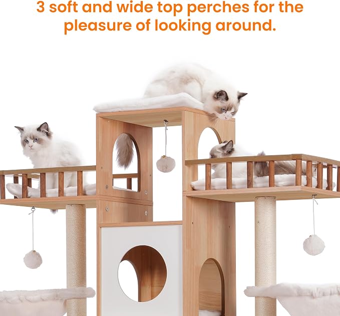 Heybly Cat Tree with Litter Box Enclosure for Indoor Big Cat HCT110WB | Cat Tower for Large Cats 20 lbs Heavy Duty, Modern Cat Condo Furniture with Scratching Posts, Walnut
