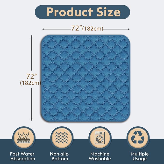 FunFurry Washable Pee Pads for Dogs - 1 Pack Reusable Pee Pads，Waterproof Puppy Pads，Pet Training Pads，Super Absorbent with Dog Paw Shape Non-Slip Backing (Blue, 72" X 72" - 1 Pack)