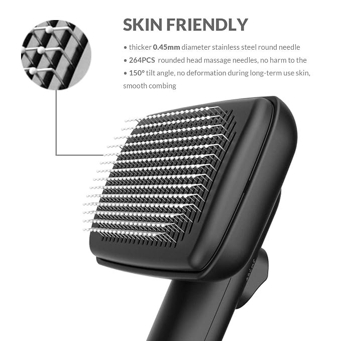 Self Cleaning Shedding Brush Grooming Tool for Long and Short Haired Dogs Cats Deshedding Hair Removal (Black)