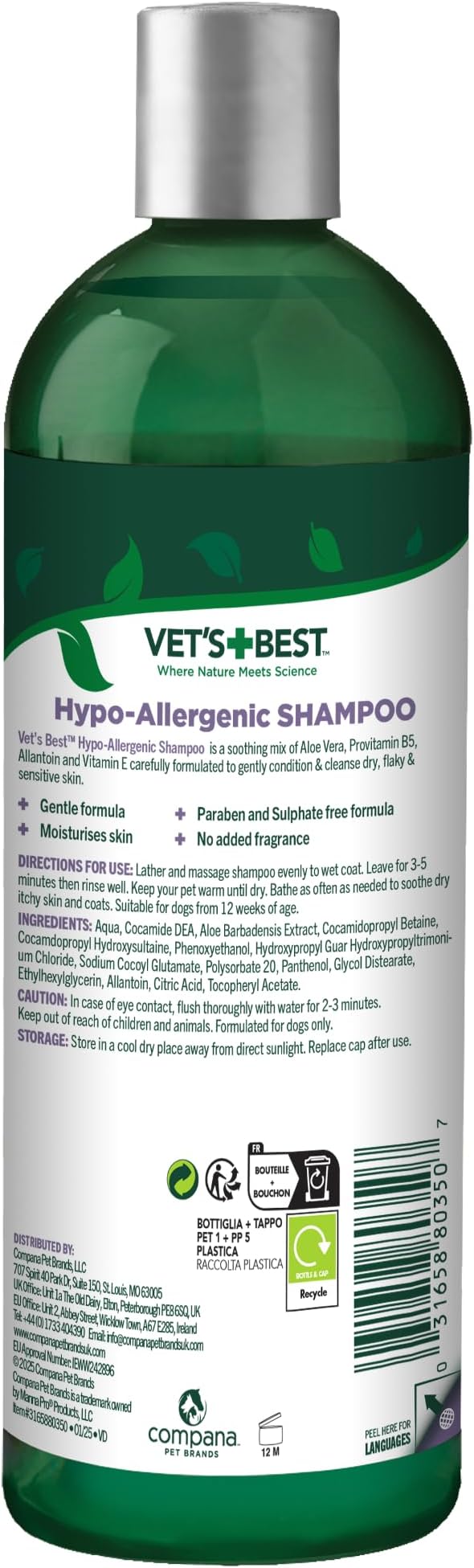 Vet's Best Hypo-Allergenic Shampoo for Dogs | Dog Shampoo for Sensitive Skin | Relieves Discomfort from Dry, Itchy Skin | Cleans, Moisturizes, and Conditions Skin and Coat , 16 oz | Hypo-Allergenic Shampoo, Cleans, Moisturizes & Conditions, Helps Relie...