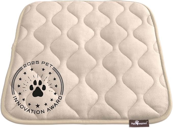 Paw Inspired Washable Padded Crate Mats for Dogs | 23” x 17” Pad, Fits 24-inch Kennels | Leakproof, Waterproof Bottom, Plush Pet Beds (Tan)