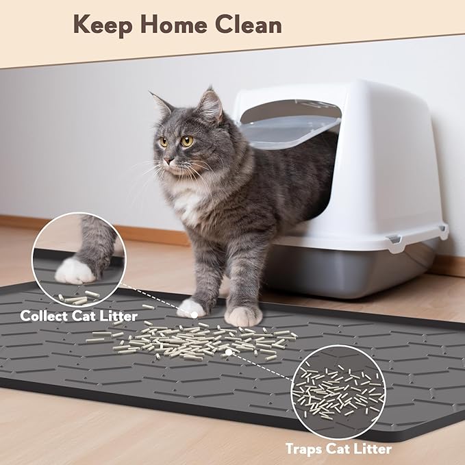 Silicone Cat Litter Mat Large 40" X 28", Easy to Clean, Black | Large Size Waterproof Silicone Mat with Raised Edges, Catch Litter, Protect Floor from Urine, Multi-Use for Dog/Sink/Kitchen
