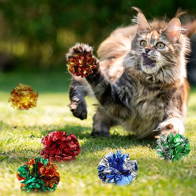 Silkfly 30 Pcs Polyester Film Crinkle Balls Cat Toys 2.36" Interactive Crinkle Ball, Colorful Balls Chew Toy for Cat Chase Ball Toys Attract Cats for Indoor Cats and Kittens to Keep Fit and Active