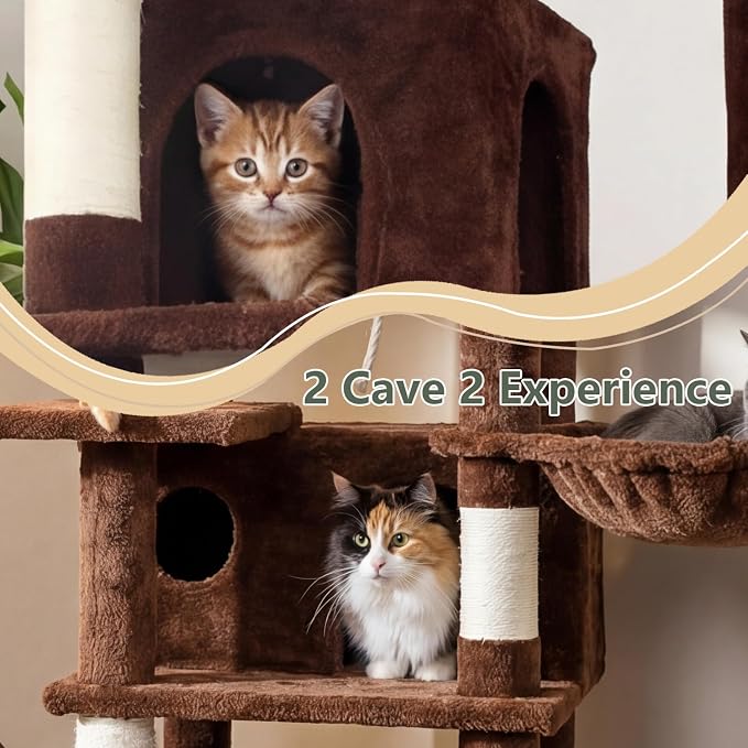 68 Inches Multi-Level Large and Tall Cat Tree Tower for Indoor Cats/Removable Pad/Cat Condo/Sisal Scratching Posts/Hammock/Cat Activity Center/Wide Base