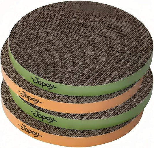 Round Cat Scratcher Replacement Pads, Green and Yellow, 10 inch, 4PCS | Circle Scratcher Pad, Cardboard Refill, 7/8 inch Thickness
