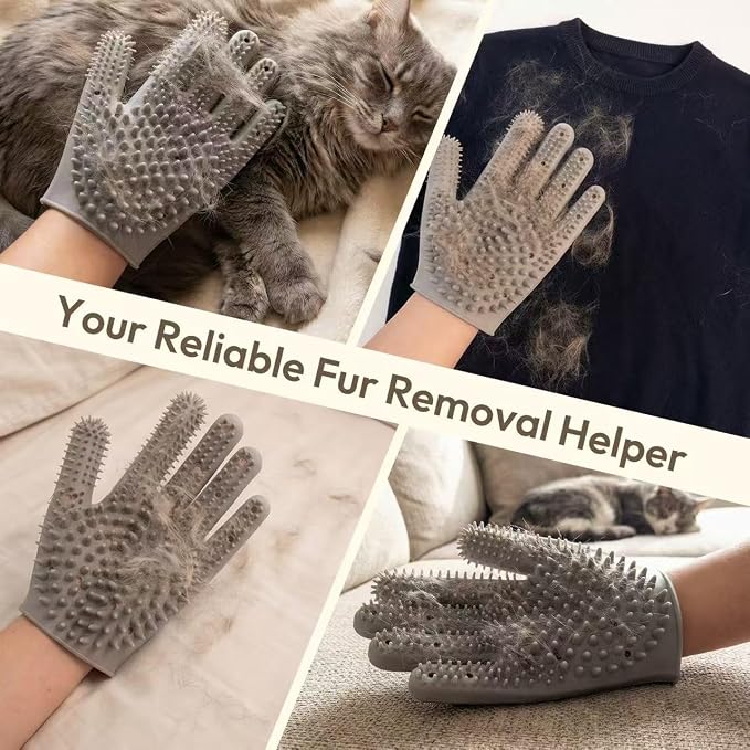 Pet Grooming Gloves for Cats & Dogs, Silicone Pet Hair Removal Glove for Bathing, Shedding & Massage, Gentle Cat & Dog Grooming Glove for Long & Short Hair Pets（Grey-Medium）